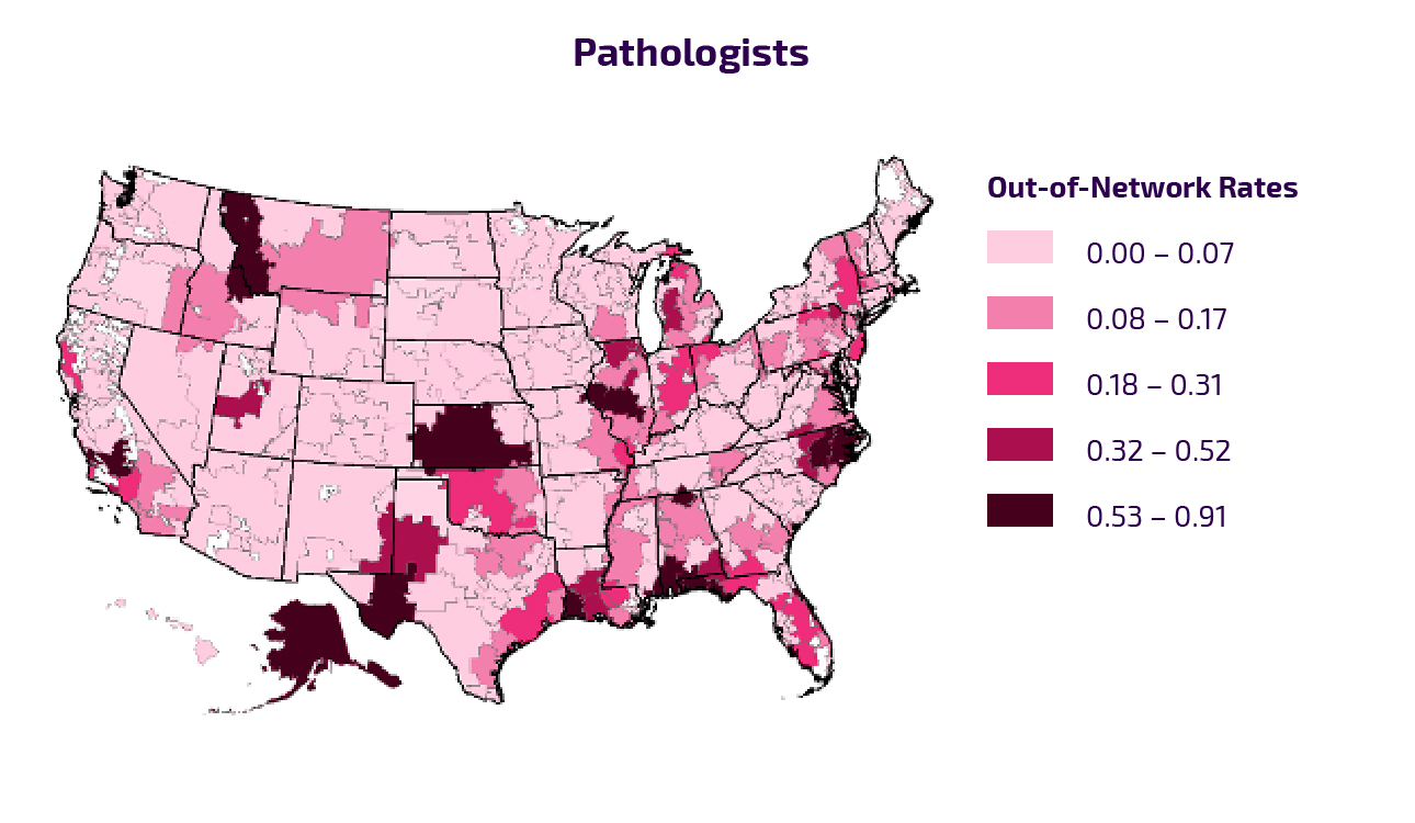 Chart Pathologists Out-of-Network Prevalence by Hospital Referral Region